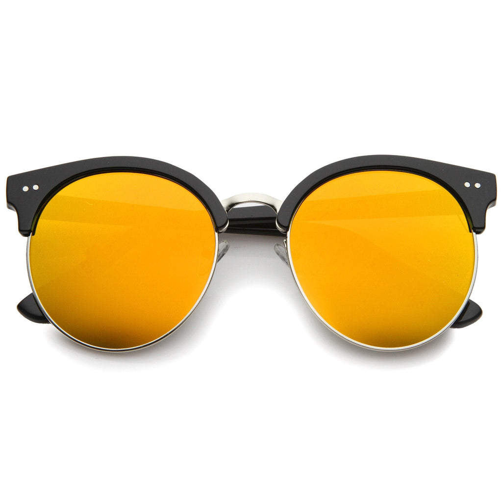 Modern Flat Front Oversize Round Mirror Lens Cat Eye Sunglasses A207