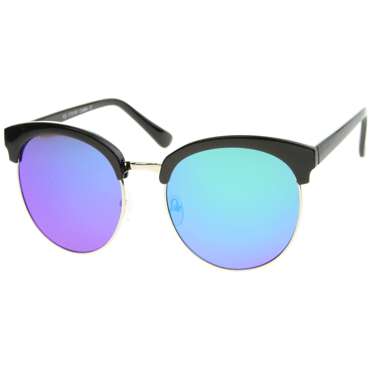 Oversize Round Horned Rim Half Frame Mirror Lens Sunglasses A190