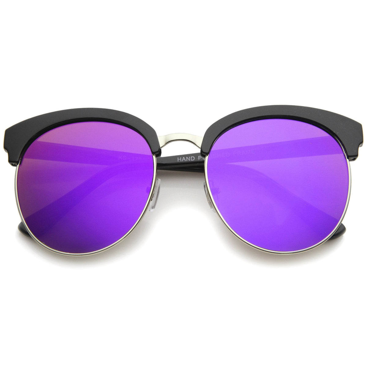Oversize Round Horned Rim Half Frame Mirror Lens Sunglasses A190