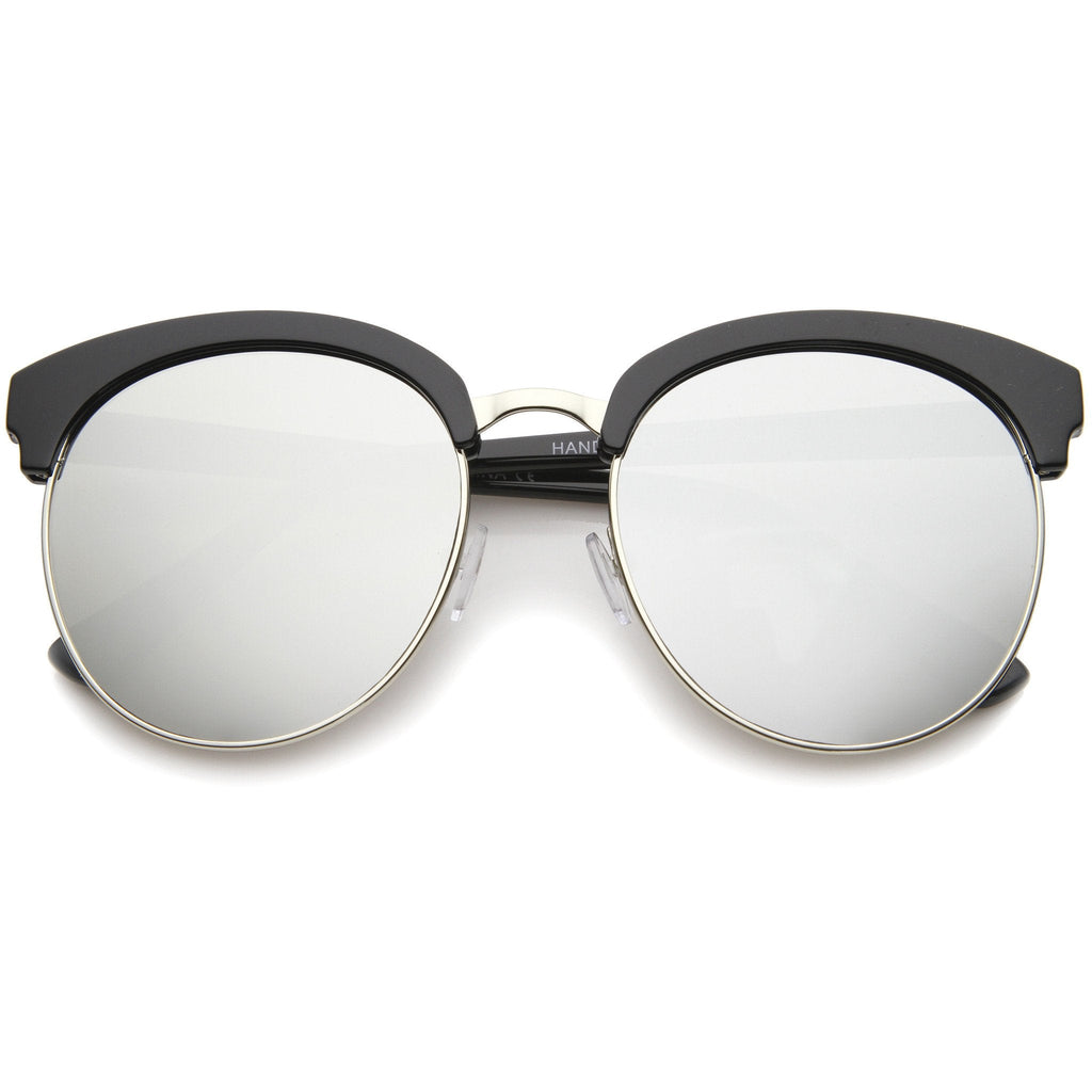 Oversize Round Horned Rim Half Frame Mirror Lens Sunglasses A190