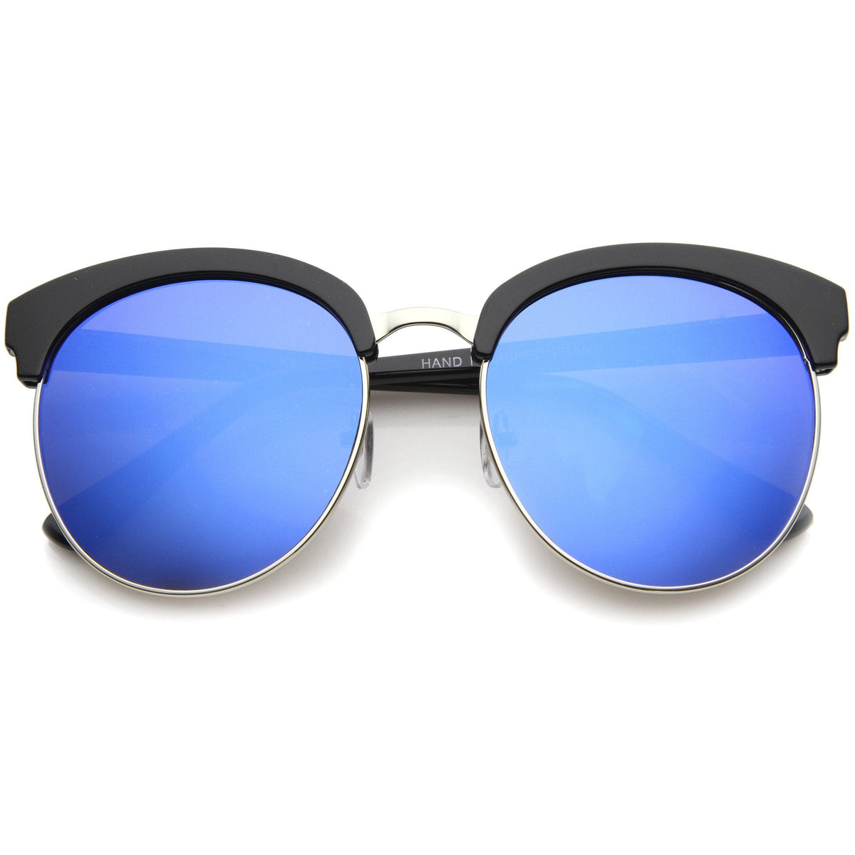 Oversize Round Horned Rim Half Frame Mirror Lens Sunglasses A190