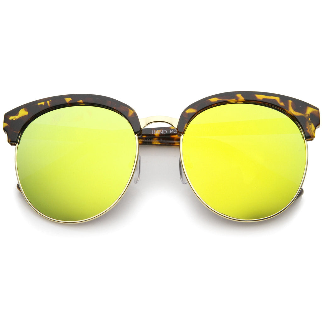 Oversize Round Horned Rim Half Frame Mirror Lens Sunglasses A190