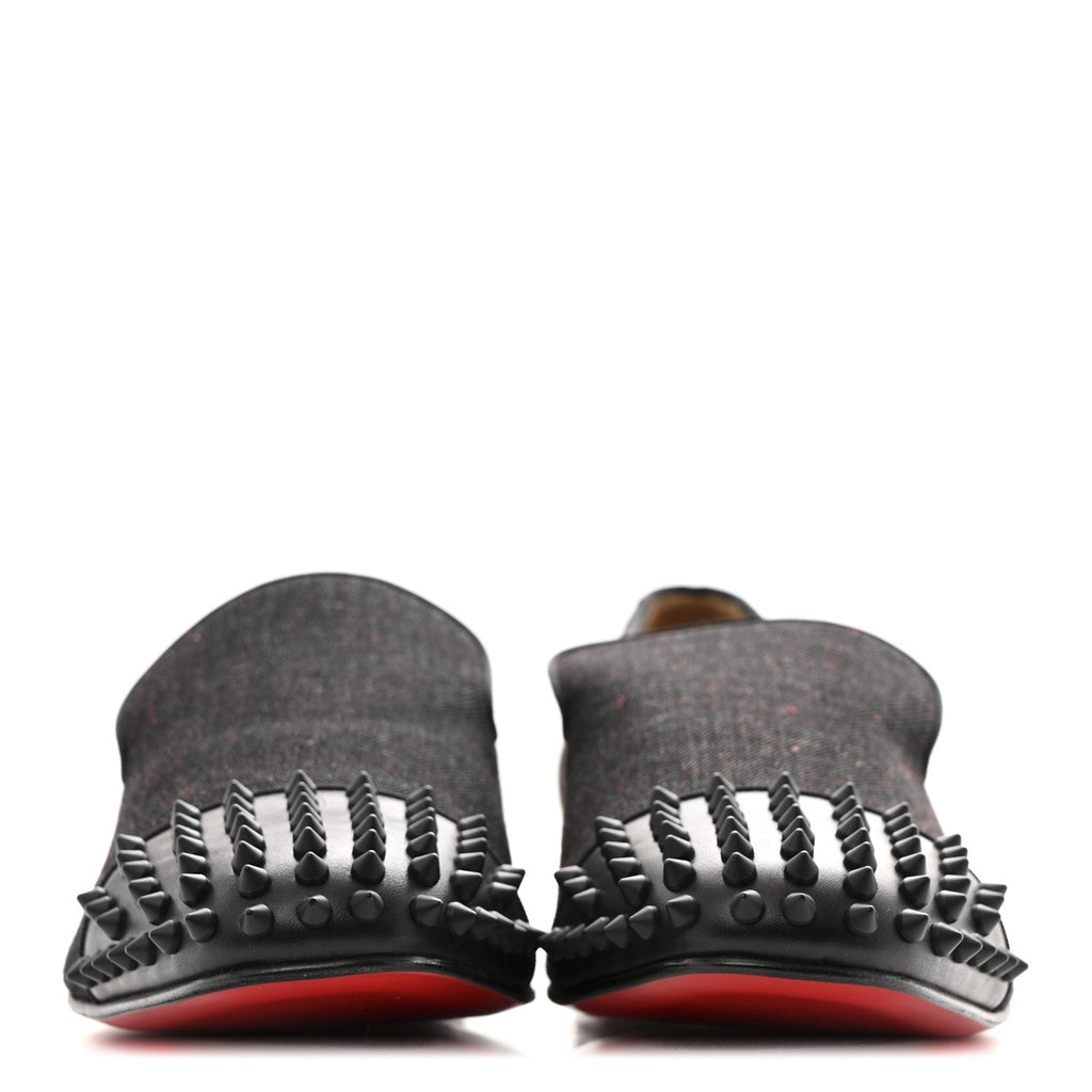 Mens Matte Denim Spooky Spike Flat Loafers 45 Black