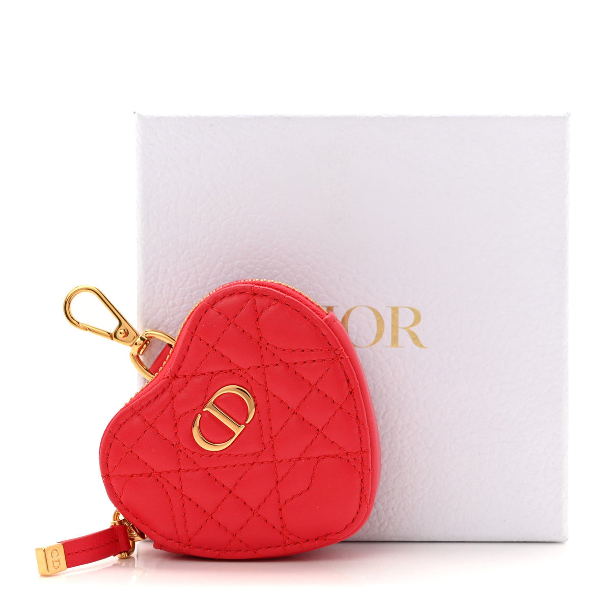 Lambskin Cannage Dioramour Caro Heart Coin Purse Bag Charm Red