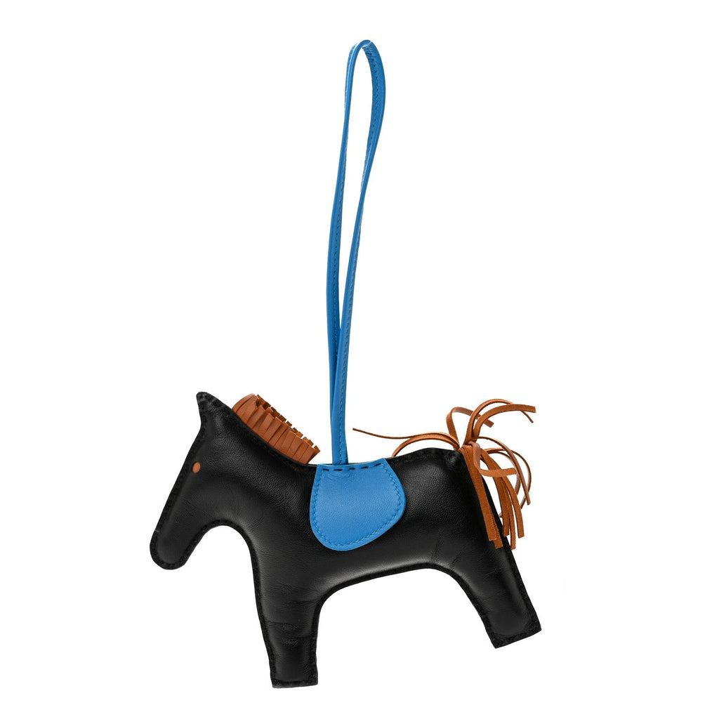 Milo Lambskin Grigri Rodeo Horse Bag Charm GM Black Gold Bleu Zanzibar