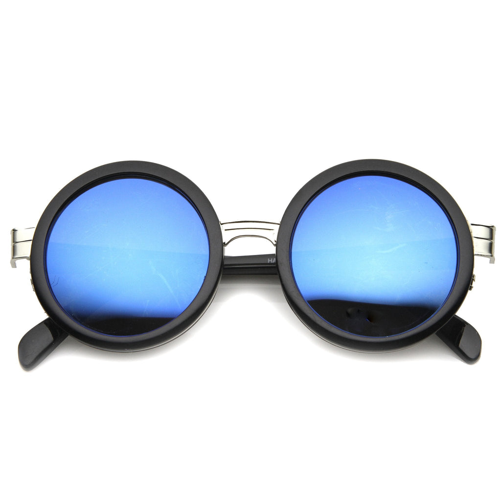 Large Round Frame With Metal Accents Retro Sunglasses 9888