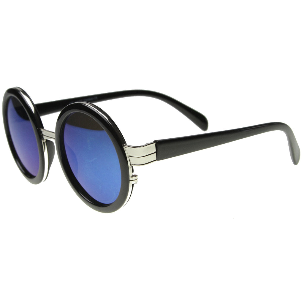 Large Round Frame With Metal Accents Retro Sunglasses 9888