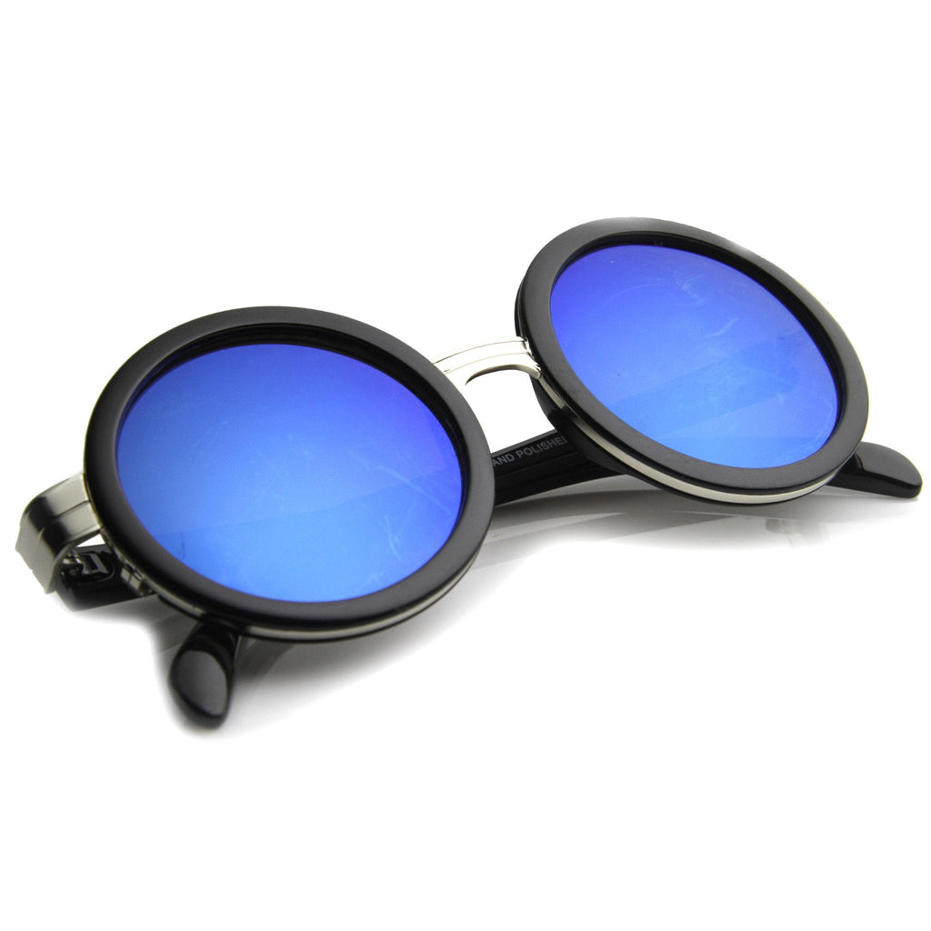 Large Round Frame With Metal Accents Retro Sunglasses 9888