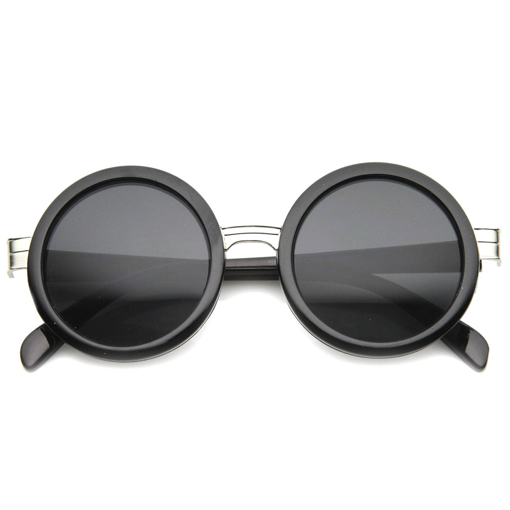Large Round Frame With Metal Accents Retro Sunglasses 9888