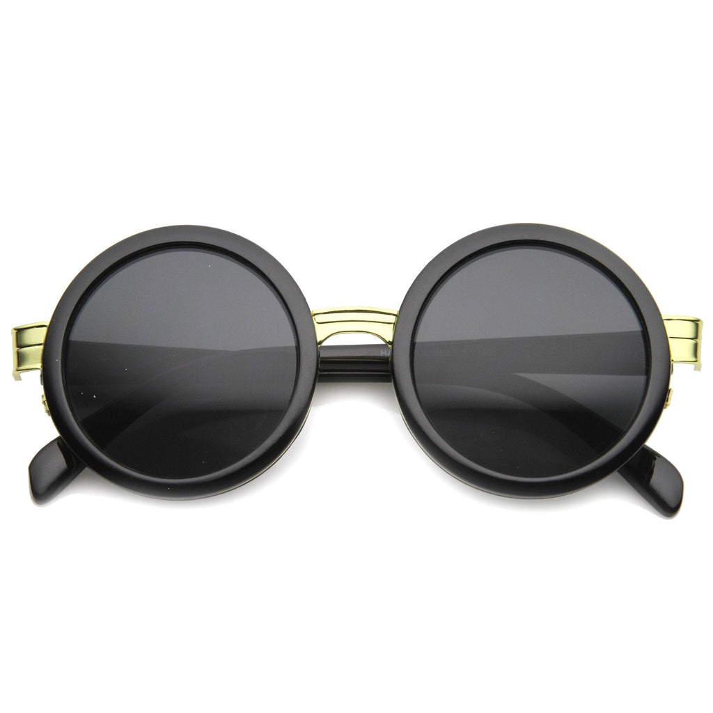 Large Round Frame With Metal Accents Retro Sunglasses 9888