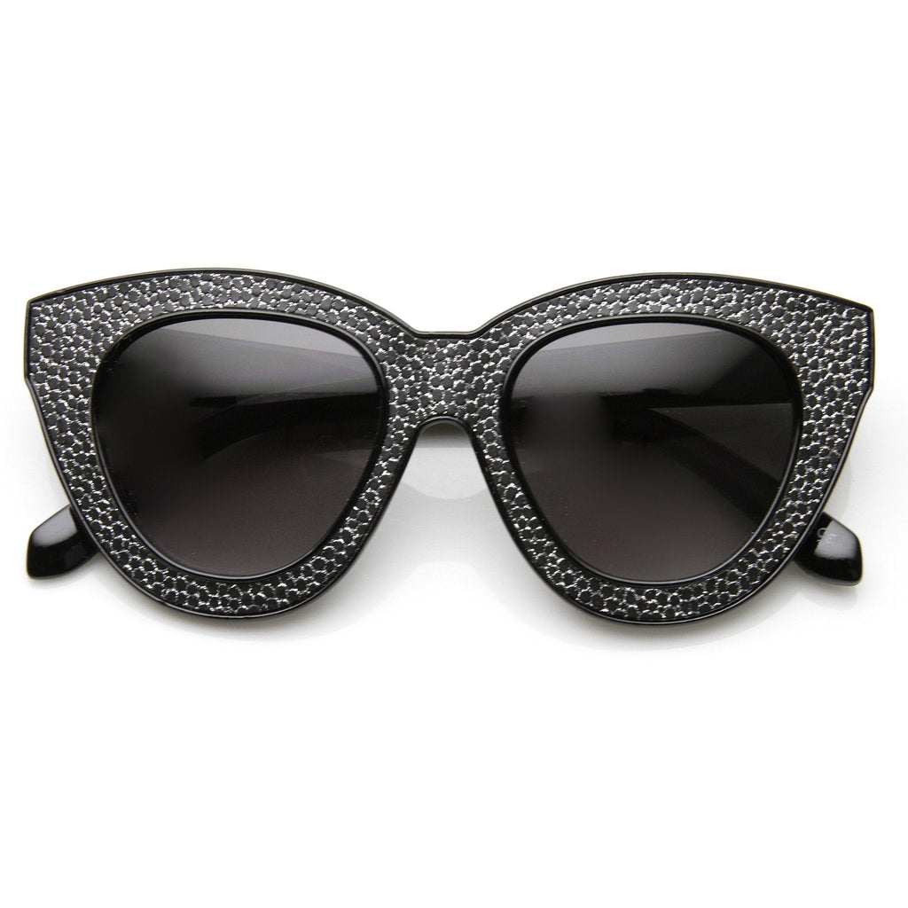 Womens Trendy Texture Block Cut Oversize Cat Eye Sunglasses 9284
