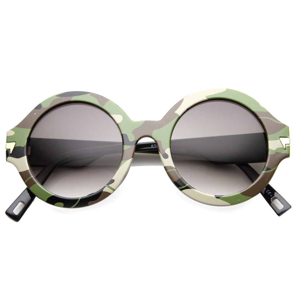 Retro Round Thick Frame Camouflage Sunglasses 9911