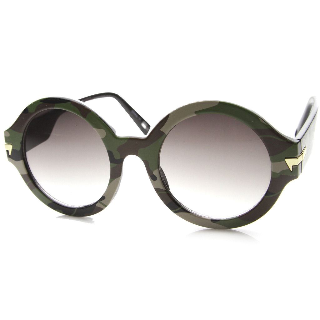 Retro Round Thick Frame Camouflage Sunglasses 9911
