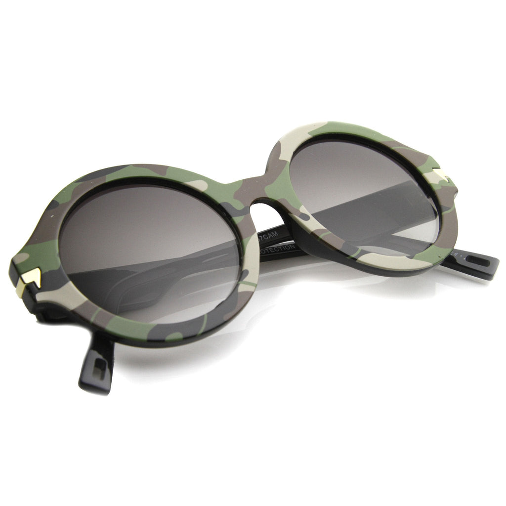 Retro Round Thick Frame Camouflage Sunglasses 9911