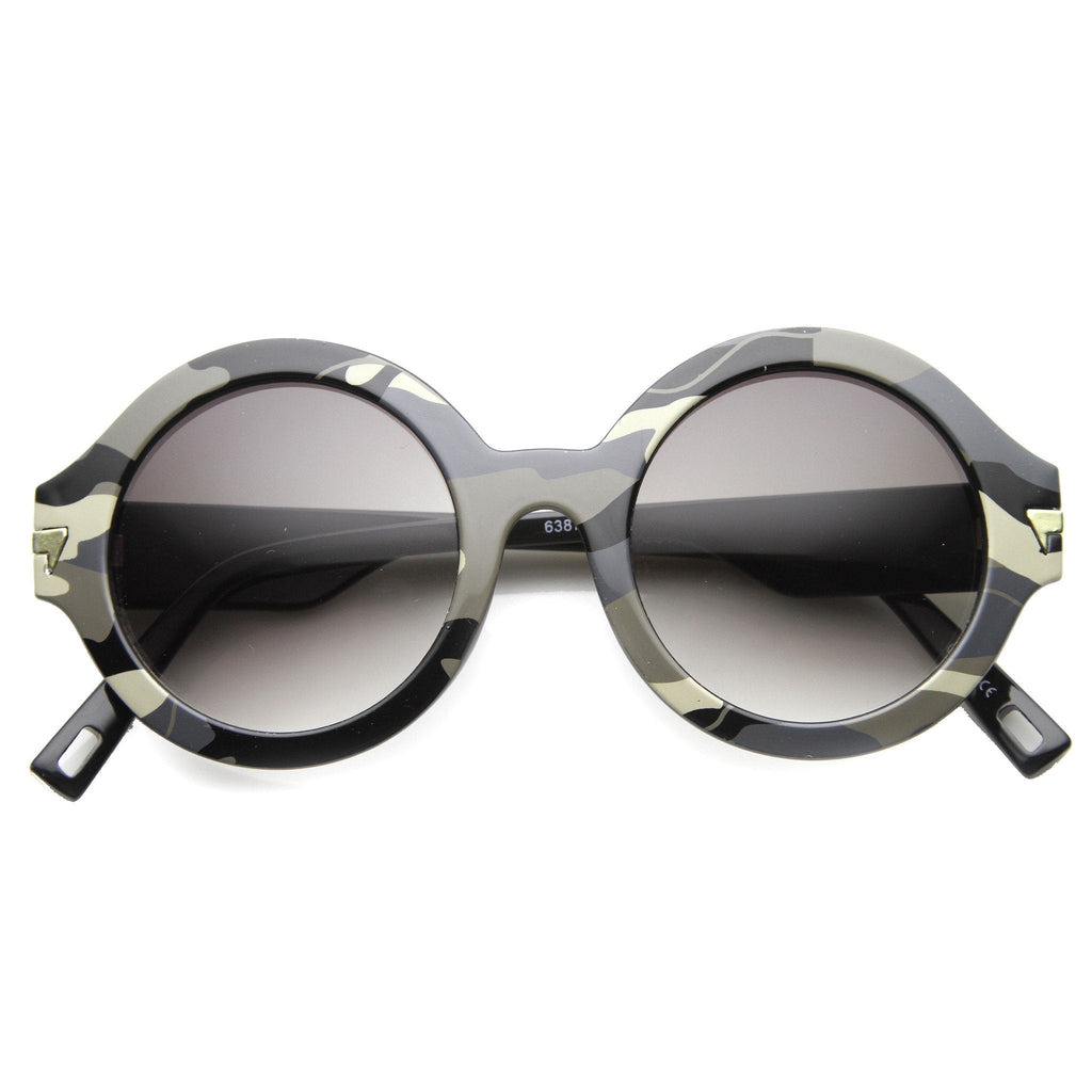 Retro Round Thick Frame Camouflage Sunglasses 9911