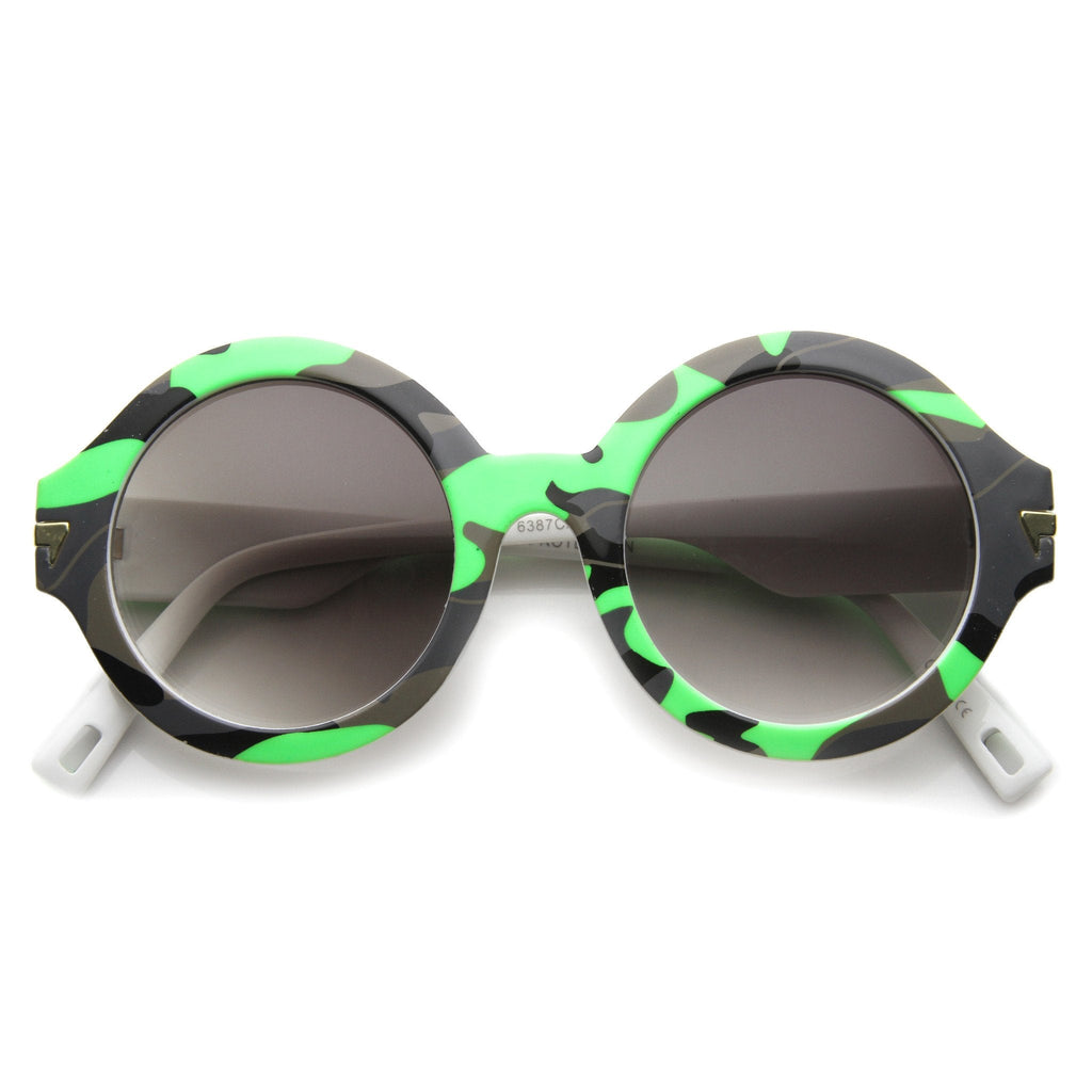 Retro Round Thick Frame Camouflage Sunglasses 9911