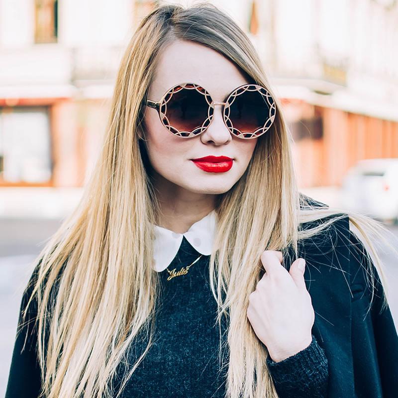 Women's Oversize Round Flat Pattern Sunglasses 9832