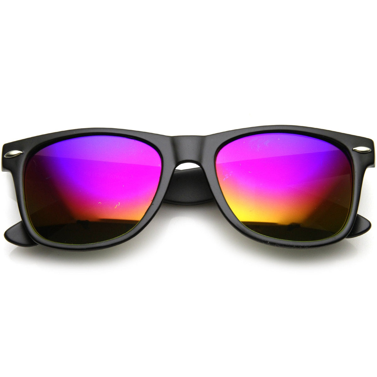 Retro Matte Black Flash Mirrored Lens Horned Rim Sunglasses