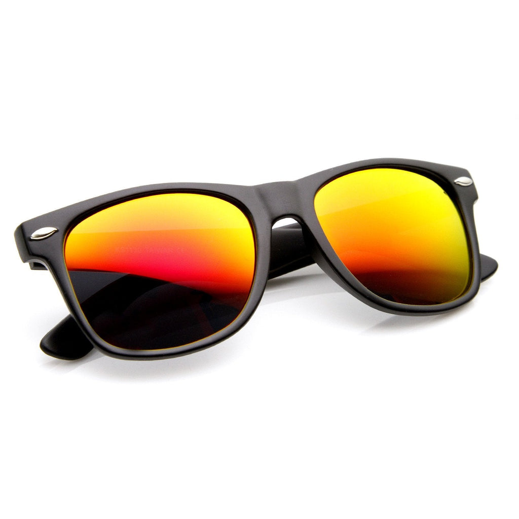 Retro Matte Black Flash Mirrored Lens Horned Rim Sunglasses