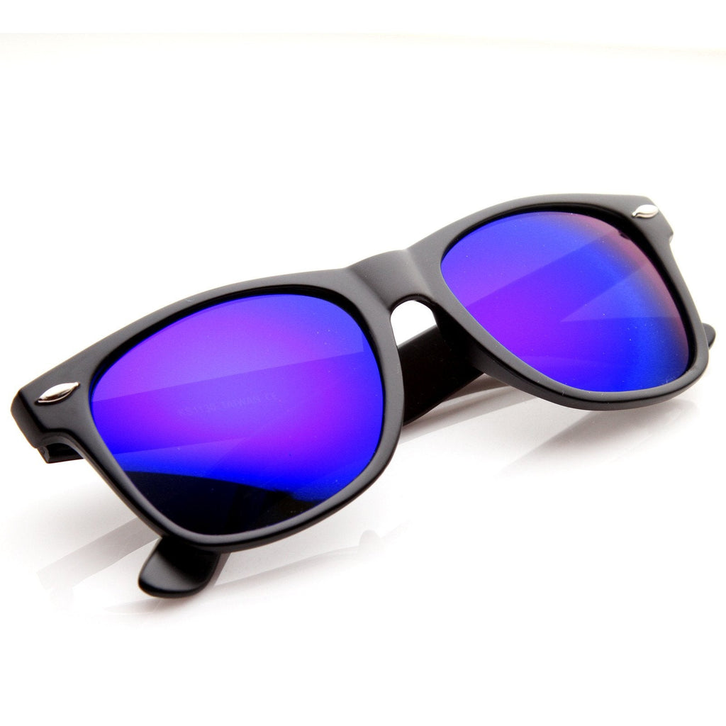 Retro Matte Black Flash Mirrored Lens Horned Rim Sunglasses