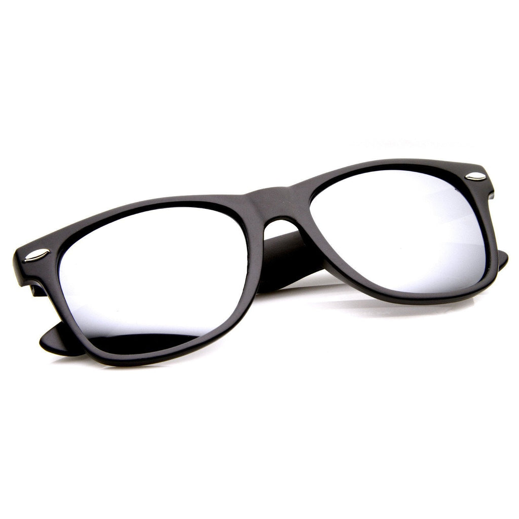 Retro Matte Black Flash Mirrored Lens Horned Rim Sunglasses
