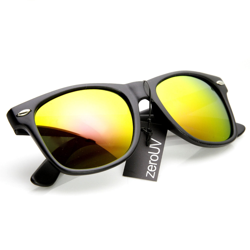 Retro Matte Black Flash Mirrored Lens Horned Rim Sunglasses