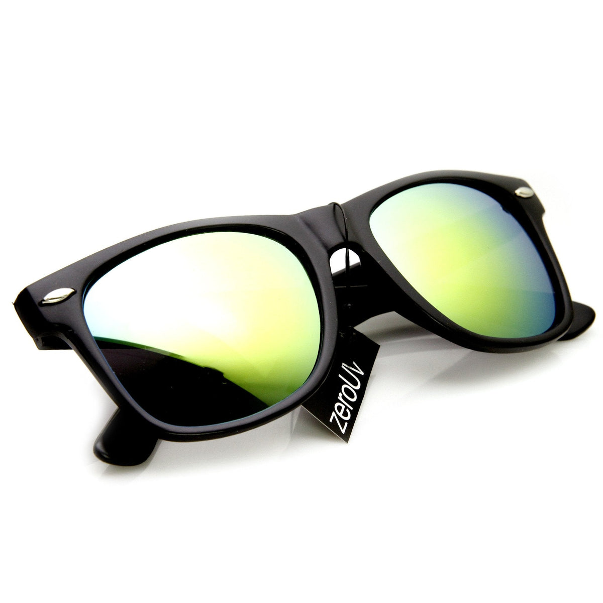 Retro Matte Black Flash Mirrored Lens Horned Rim Sunglasses