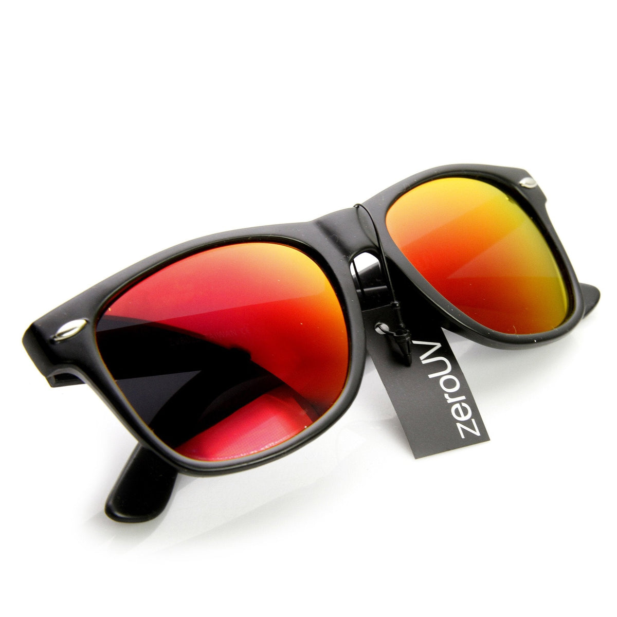 Retro Matte Black Flash Mirrored Lens Horned Rim Sunglasses