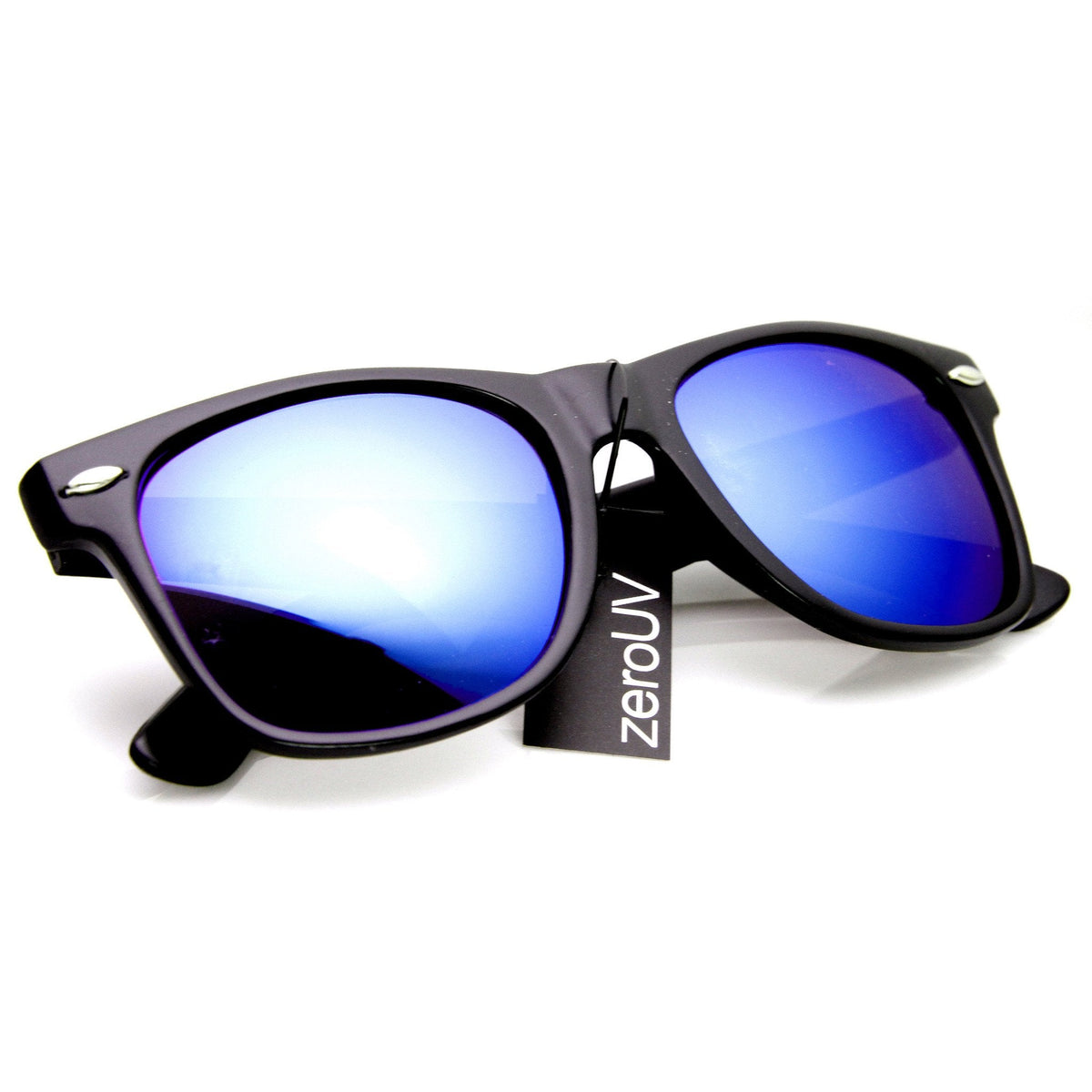 Retro Matte Black Flash Mirrored Lens Horned Rim Sunglasses