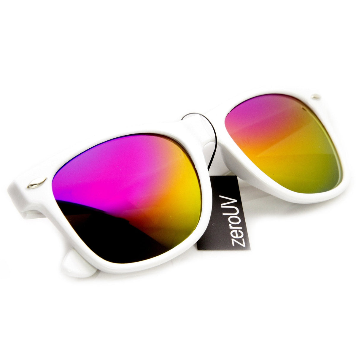 Retro Matte Black Flash Mirrored Lens Horned Rim Sunglasses