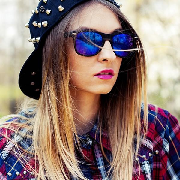 Retro Matte Black Flash Mirrored Lens Horned Rim Sunglasses
