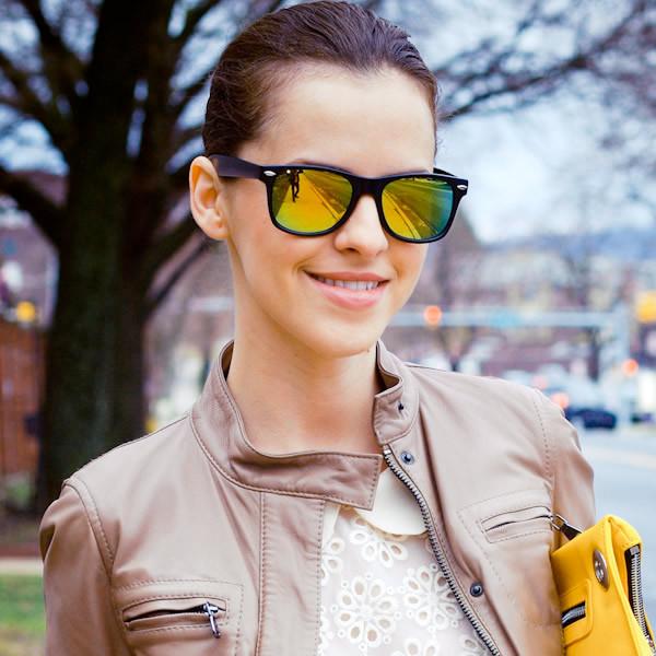 Retro Matte Black Flash Mirrored Lens Horned Rim Sunglasses