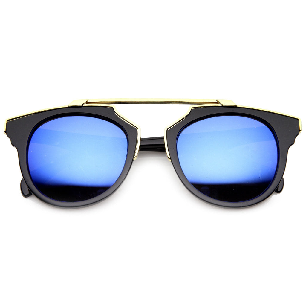 Intricately Designed Horned Rim Mirror Lens Sunglasses