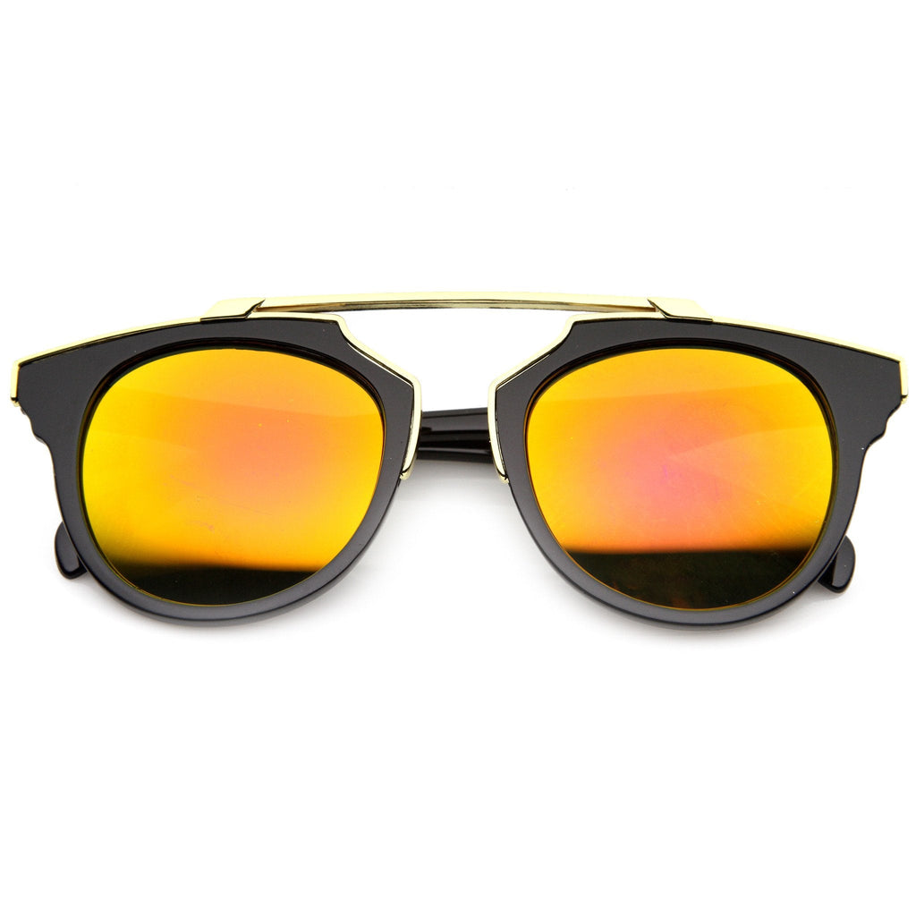 Intricately Designed Horned Rim Mirror Lens Sunglasses