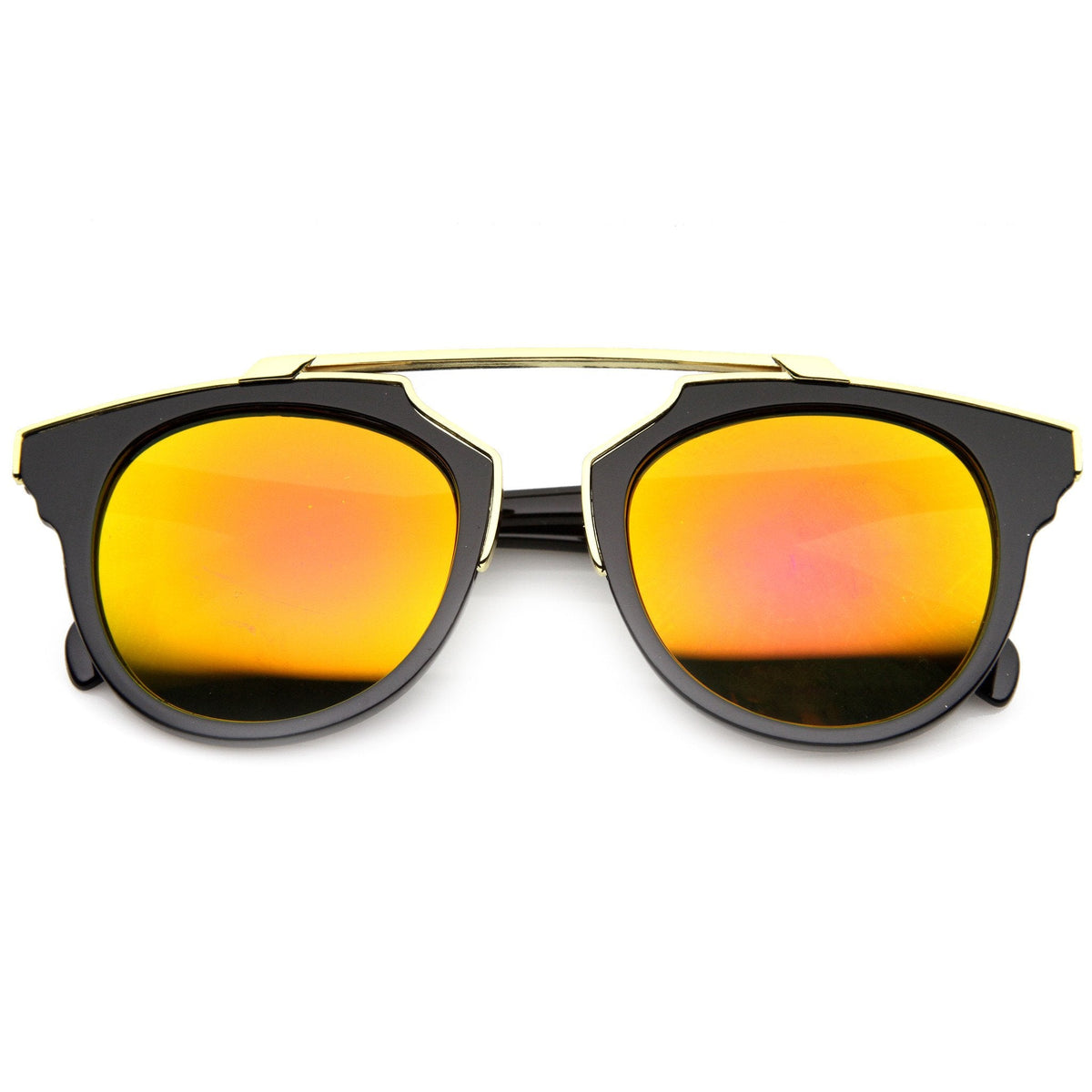 Intricately Designed Horned Rim Mirror Lens Sunglasses