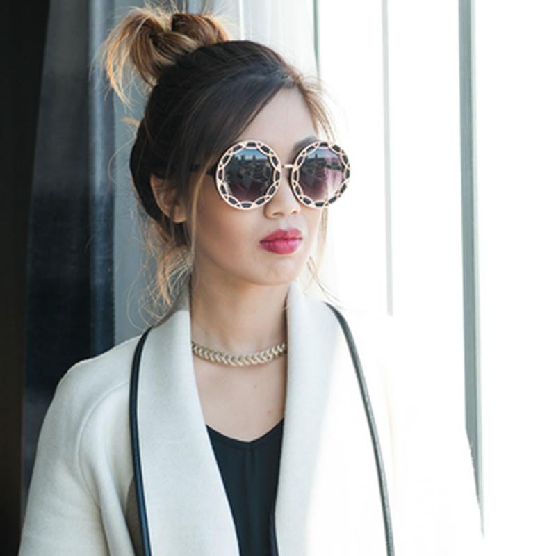 Women's Oversize Round Flat Pattern Sunglasses 9832