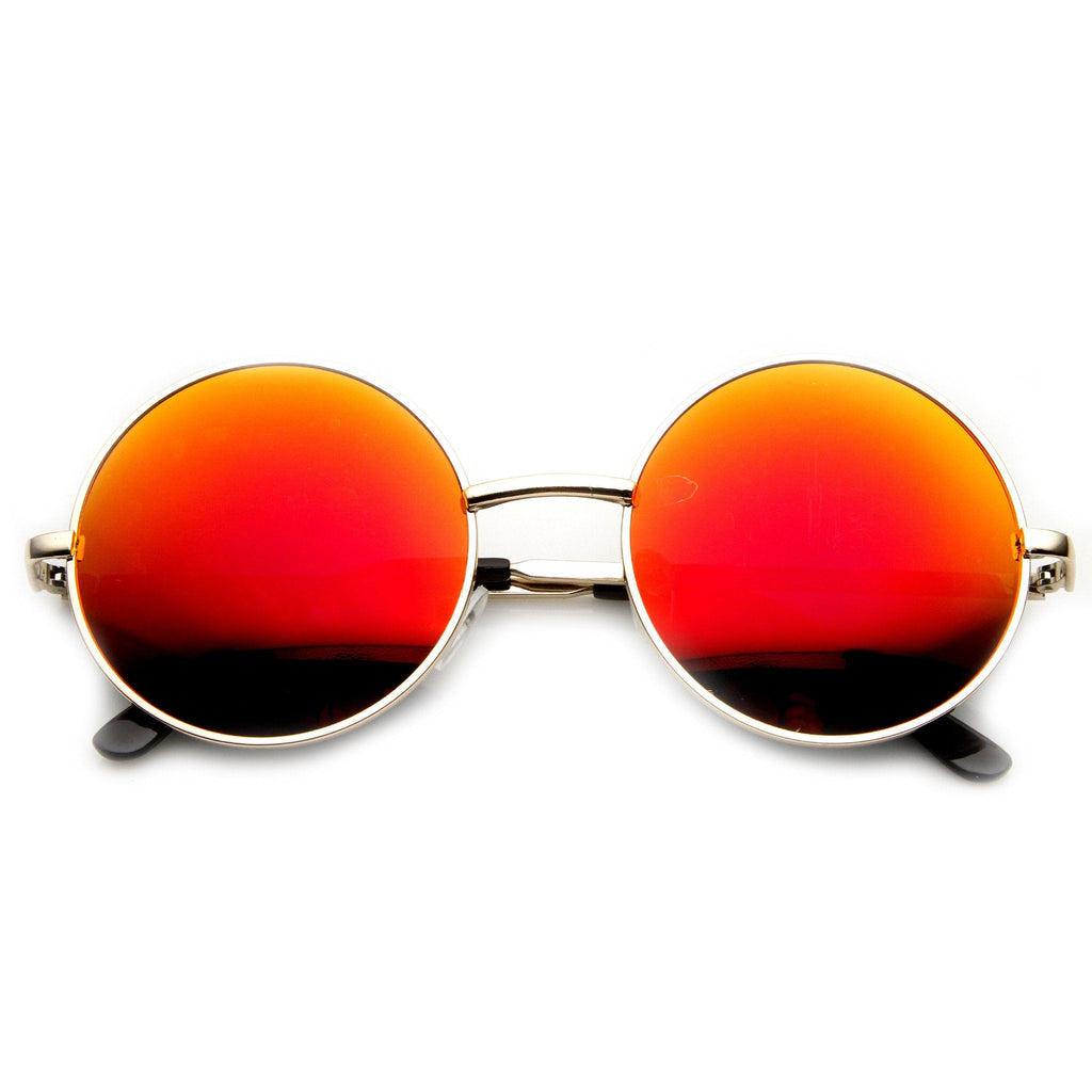 Retro Flash Color Mirror Lens Round Metal Sunglasses