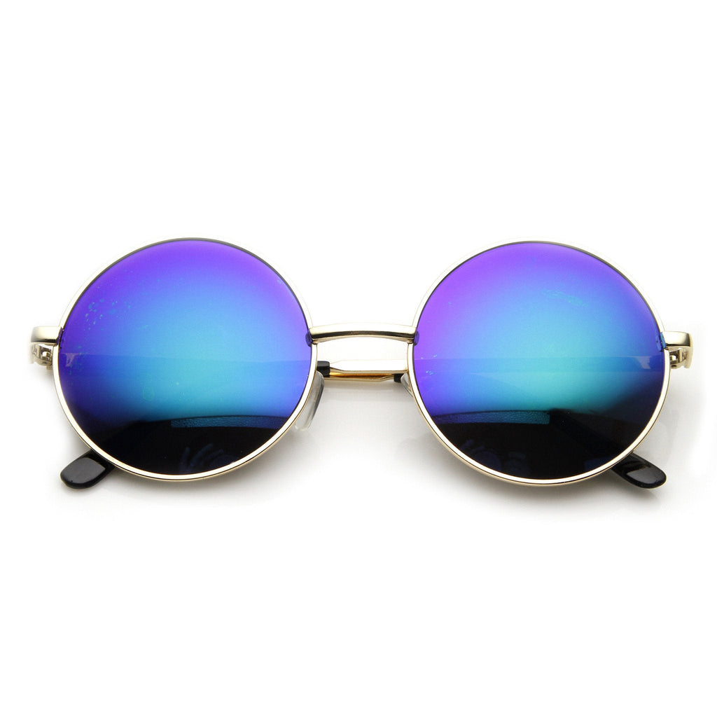 Retro Flash Color Mirror Lens Round Metal Sunglasses