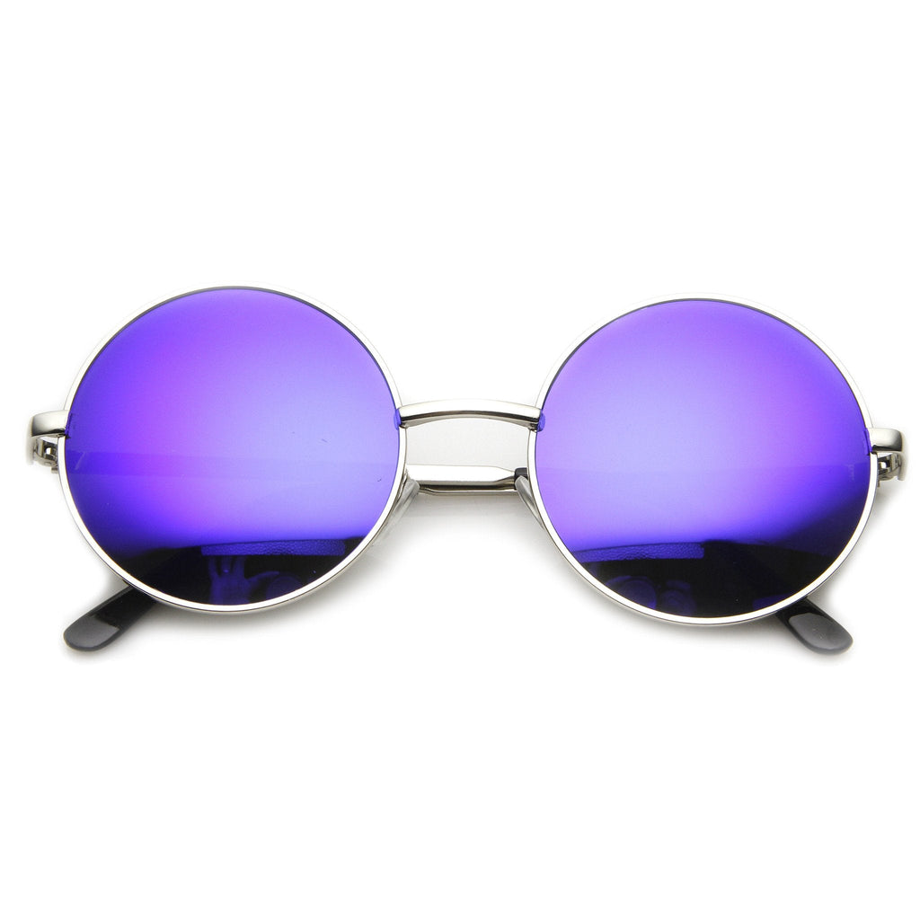 Retro Flash Color Mirror Lens Round Metal Sunglasses