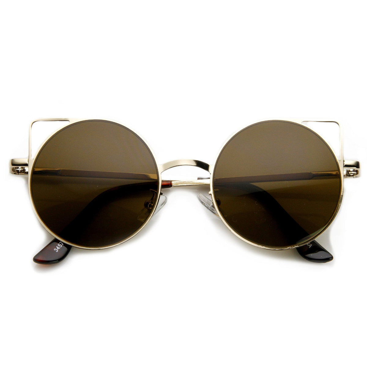 Women's Thin Laser Cut Metal Circle Cat Eye Sunglasses