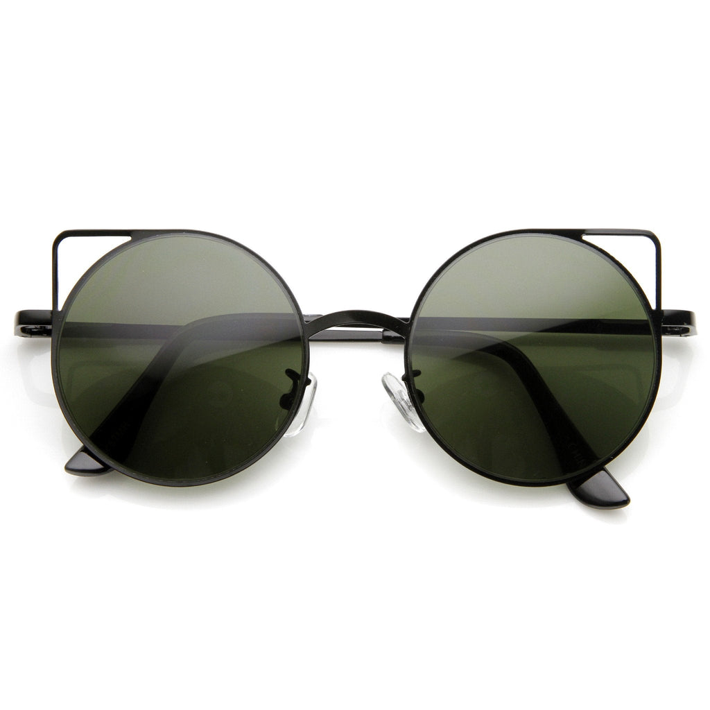 Women's Thin Laser Cut Metal Circle Cat Eye Sunglasses