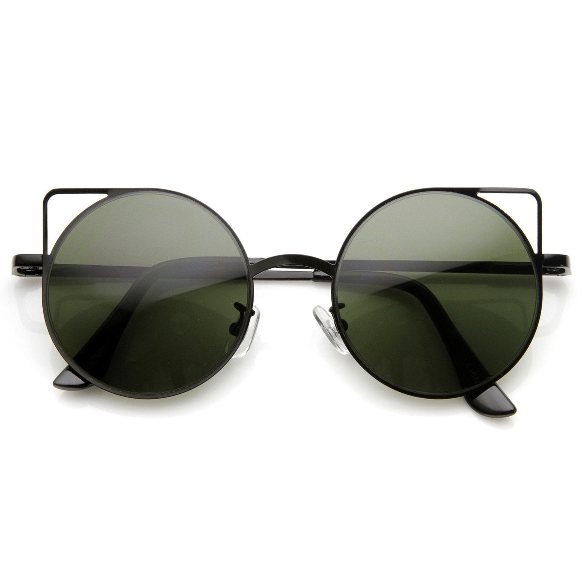 Women's Thin Laser Cut Metal Circle Cat Eye Sunglasses