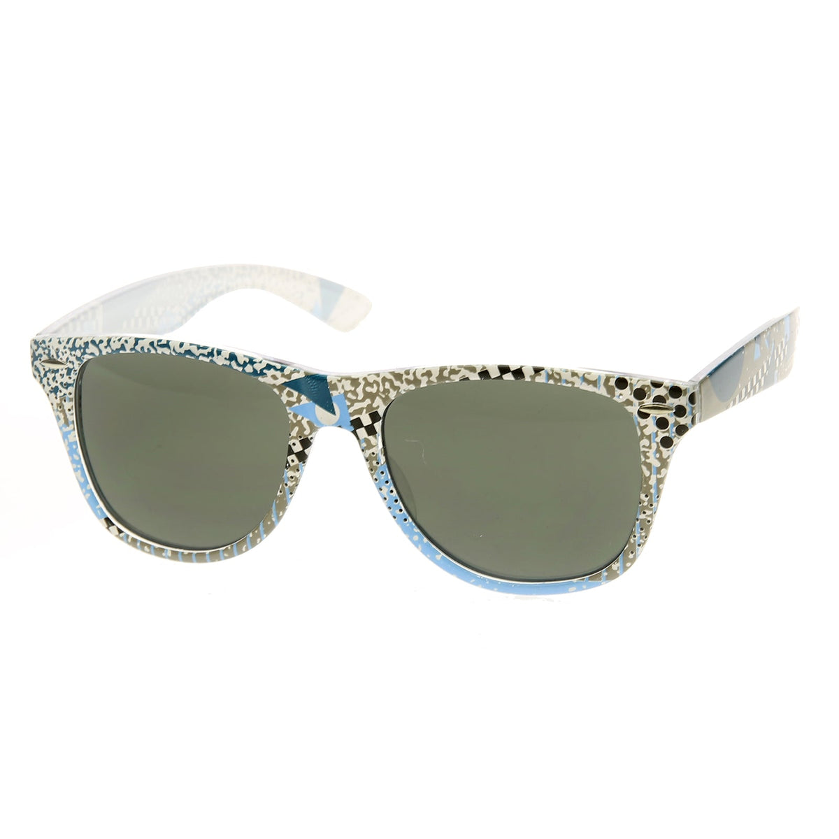 Totally Rad Awesome 80's Graffiti Print Horned Rim Sunglasses 8547