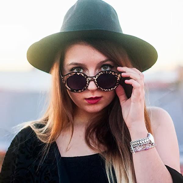 Indie Block Cut Pattern Round Women's Sunglasses