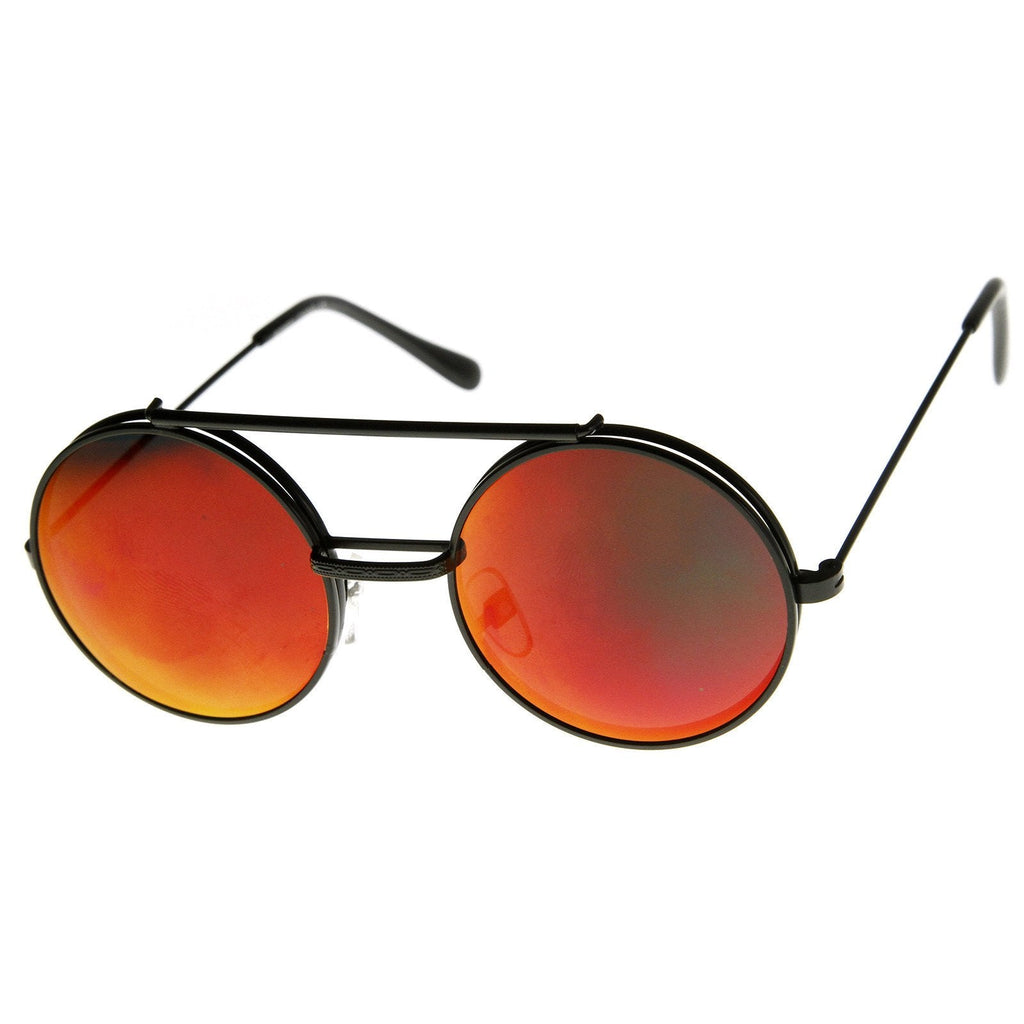 Retro Round Steampunk Mirrored Lens Flip Up Sunglasses