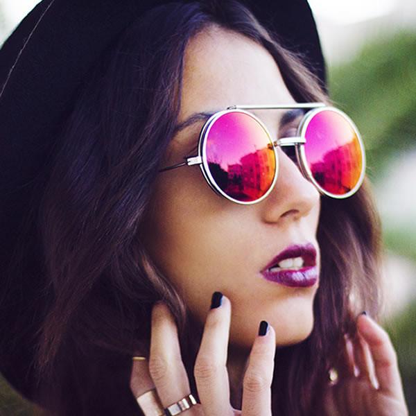 Retro Round Steampunk Mirrored Lens Flip Up Sunglasses