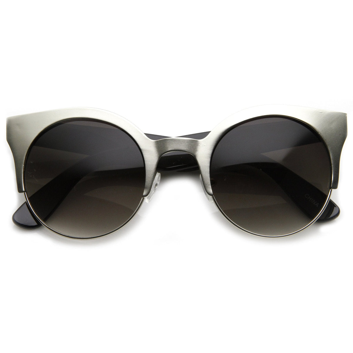 Trendy Full Metal Half Frame Cat Eye Round Sunglasses