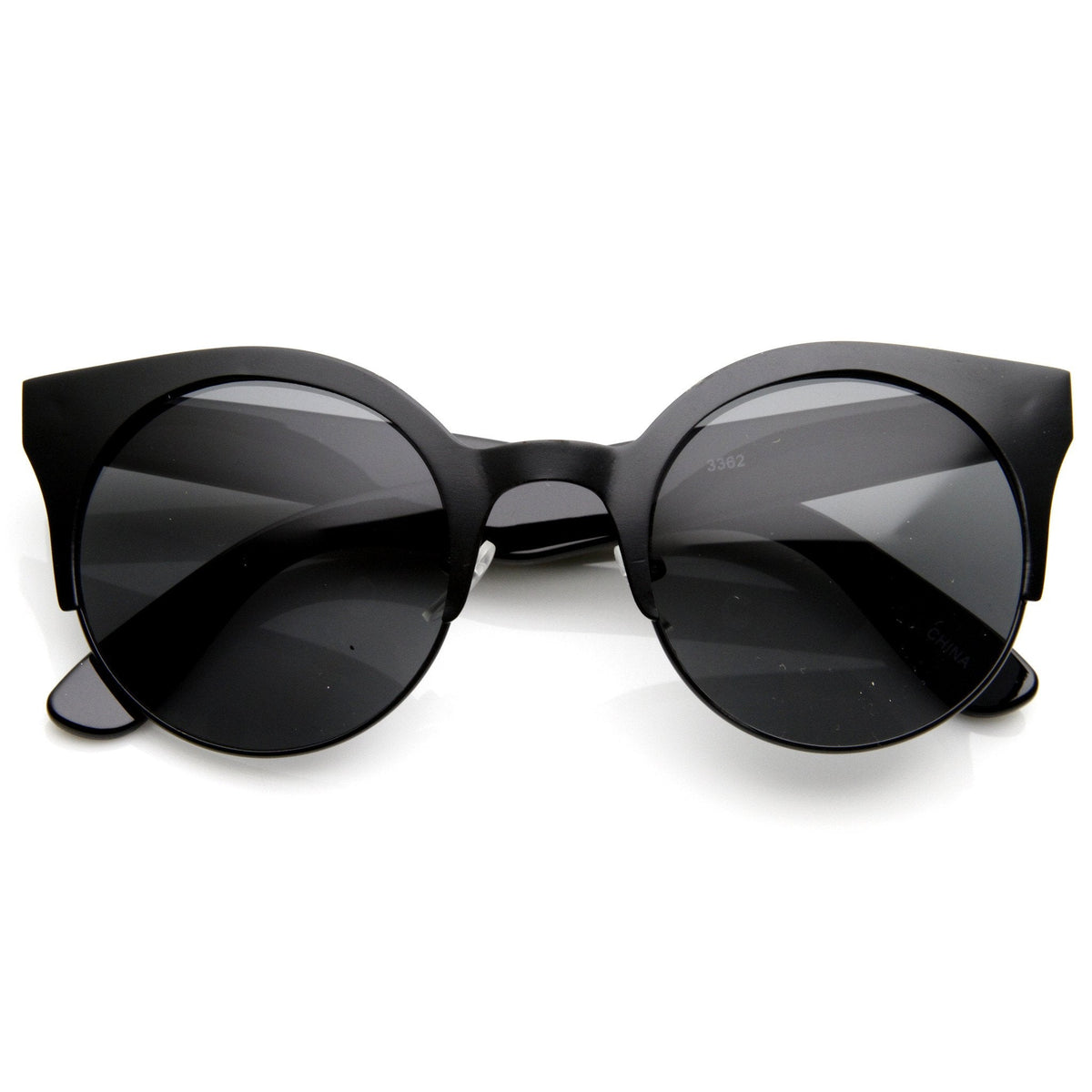 Trendy Full Metal Half Frame Cat Eye Round Sunglasses