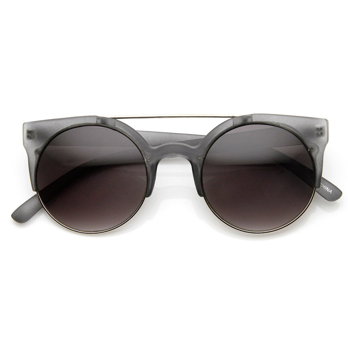 Retro Circle Cat Eye Super Half Frame Flat Bar Sunglasses