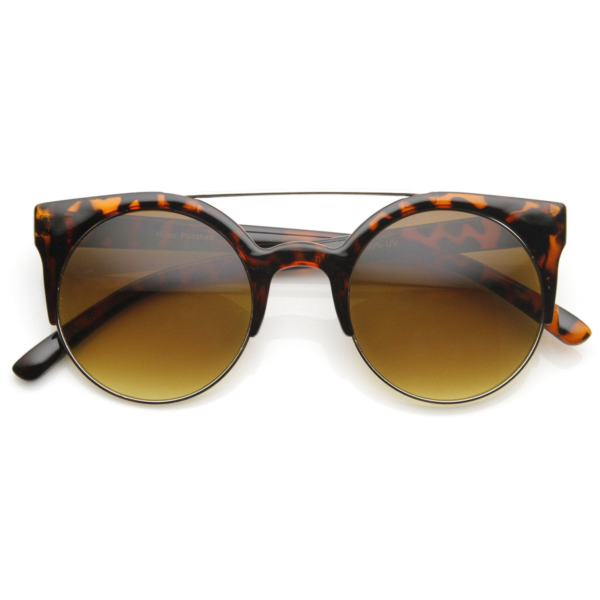 Retro Circle Cat Eye Super Half Frame Flat Bar Sunglasses